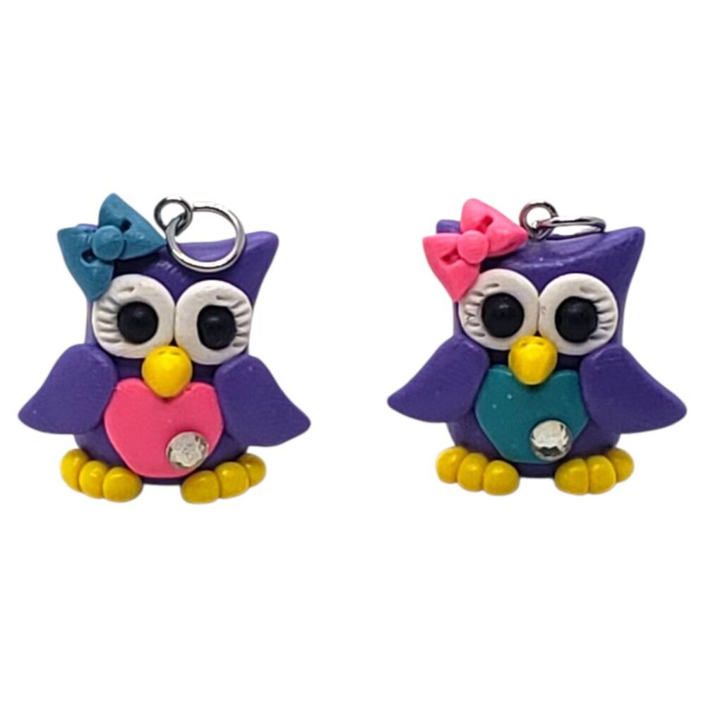 Owl Pendant Handmade from Polymer Clay Cute OWL with Rhinestone and Bow Choose